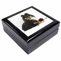 Tri-Col Sheltie with Red Rose Keepsake/Jewellery Box