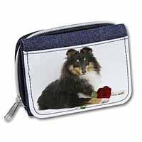 Tri-Col Sheltie with Red Rose Unisex Denim Purse Wallet