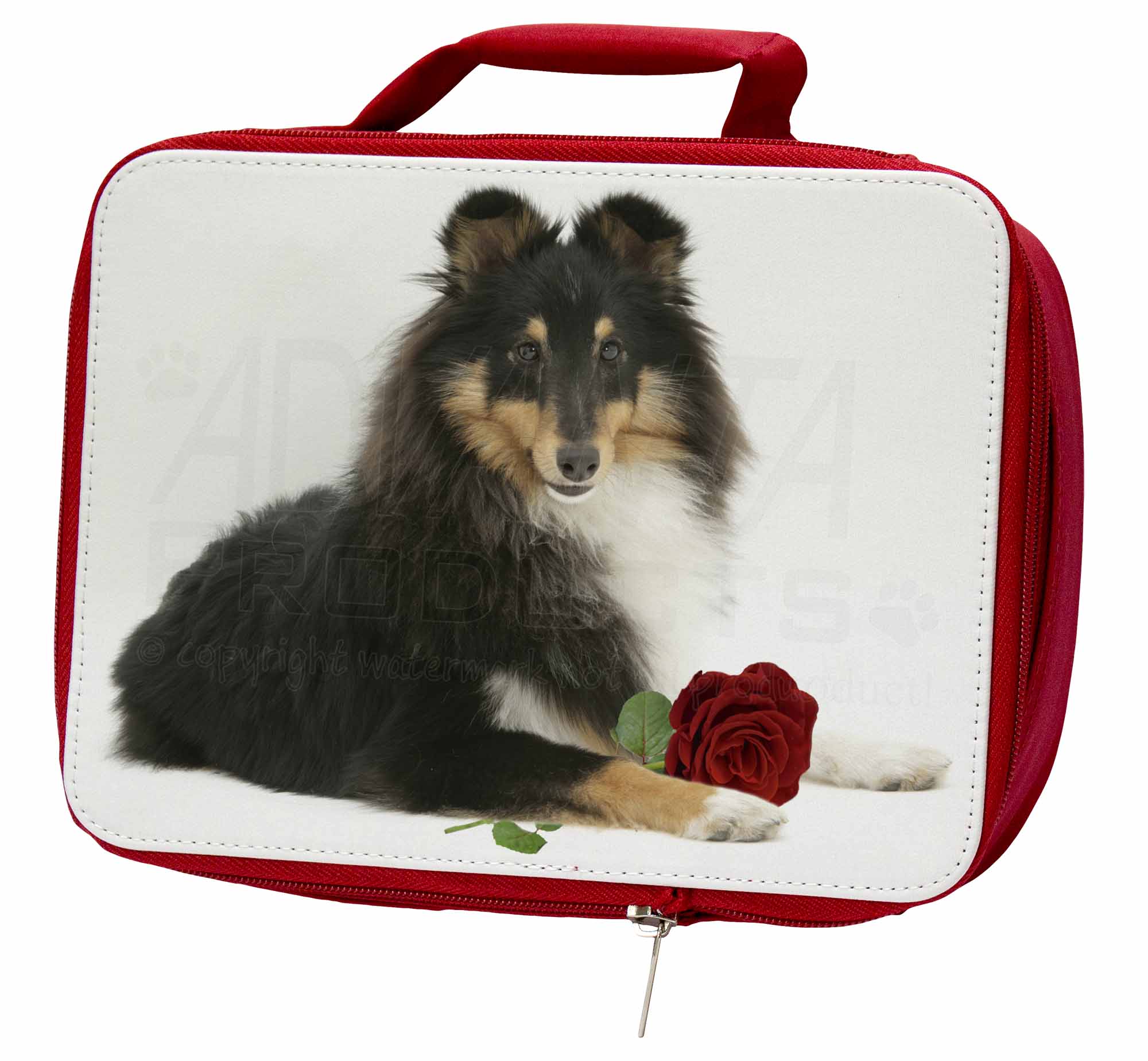 Tri-Col Sheltie with Red Rose Insulated Red School Lunch Box/Picnic , AD-SE1RLBR Tri-Col Sheltie with Red Rose Insulated Red School Lunch AD-SE1RLBR Box/Picnic , AD-SE1RLBR Lunch 21addd
