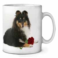 Tri-Col Sheltie with Red Rose Ceramic 10oz Coffee Mug/Tea Cup