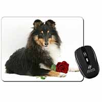 Tri-Col Sheltie with Red Rose Computer Mouse Mat