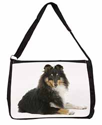 Tri-Col Sheltie Dog Large Black Laptop Shoulder Bag School/College
