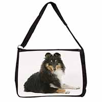 Tri-Col Sheltie Dog Large Black Laptop Shoulder Bag School/College