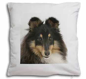 Tri-Colour Shetland Sheepdog Soft White Velvet Feel Scatter Cushion