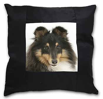 Tri-Colour Shetland Sheepdog Black Satin Feel Scatter Cushion