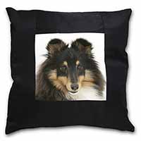 Tri-Colour Shetland Sheepdog Black Satin Feel Scatter Cushion