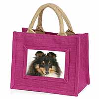 Tri-Colour Shetland Sheepdog Little Girls Small Pink Jute Shopping Bag
