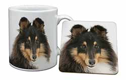 Tri-Colour Shetland Sheepdog Mug and Coaster Set
