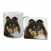 Tri-Colour Shetland Sheepdog Mug and Coaster Set