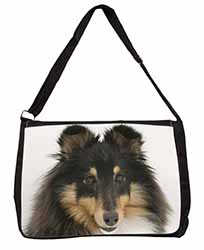 Tri-Colour Shetland Sheepdog Large Black Laptop Shoulder Bag School/College