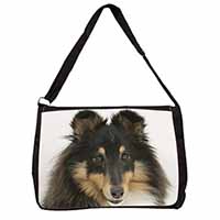 Tri-Colour Shetland Sheepdog Large Black Laptop Shoulder Bag School/College