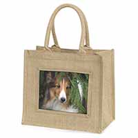 Shetland Sheepdog Natural/Beige Jute Large Shopping Bag