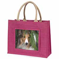 Shetland Sheepdog Large Pink Jute Shopping Bag