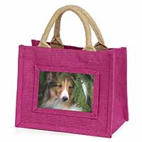 Shetland Sheepdog Little Girls Small Pink Jute Shopping Bag