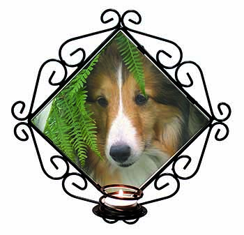 Shetland Sheepdog Wrought Iron Wall Art Candle Holder