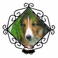 Shetland Sheepdog Wrought Iron Wall Art Candle Holder