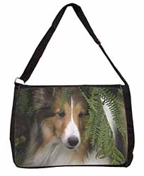 Shetland Sheepdog Large Black Laptop Shoulder Bag School/College