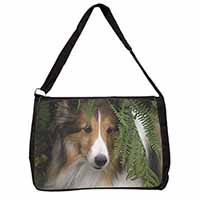 Shetland Sheepdog Large Black Laptop Shoulder Bag School/College