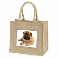 Bear Coated Shar-Pei Puppy Dog Natural/Beige Jute Large Shopping Bag