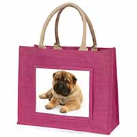 Bear Coated Shar-Pei Puppy Dog Large Pink Jute Shopping Bag