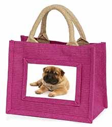 Bear Coated Shar-Pei Puppy Dog Little Girls Small Pink Jute Shopping Bag
