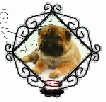 Bear Coated Shar-Pei Puppy Dog Wrought Iron Wall Art Candle Holder