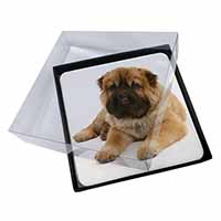 4x Bear Coated Shar-Pei Puppy Dog Picture Table Coasters Set in Gift Box