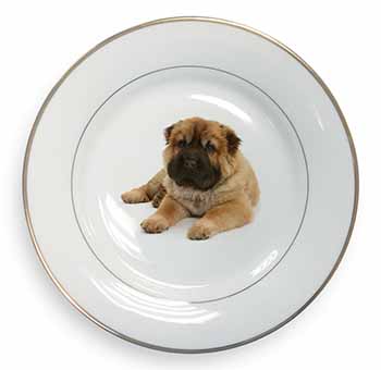 Bear Coated Shar-Pei Puppy Dog Gold Rim Plate Printed Full Colour in Gift Box