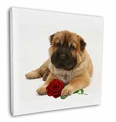 Shar Pei Dog with Red Rose Square Canvas 12"x12" Wall Art Picture Print