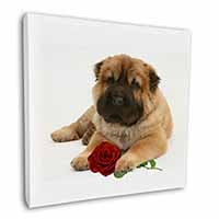 Shar Pei Dog with Red Rose Square Canvas 12"x12" Wall Art Picture Print