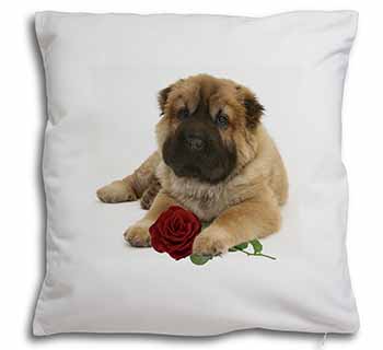 Shar Pei Dog with Red Rose Soft White Velvet Feel Scatter Cushion