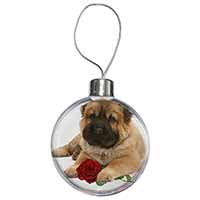 Shar Pei Dog with Red Rose Christmas Bauble