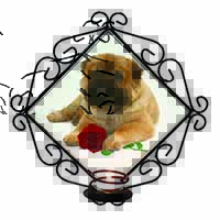Shar Pei Dog with Red Rose Wrought Iron Wall Art Candle Holder