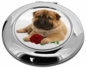 Shar Pei Dog with Red Rose Make-Up Round Compact Mirror