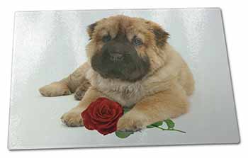 Large Glass Cutting Chopping Board Shar Pei Dog with Red Rose