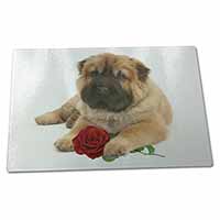 Large Glass Cutting Chopping Board Shar Pei Dog with Red Rose