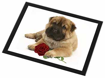 Shar Pei Dog with Red Rose Black Rim High Quality Glass Placemat