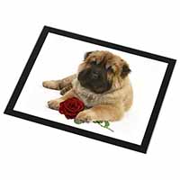 Shar Pei Dog with Red Rose Black Rim High Quality Glass Placemat