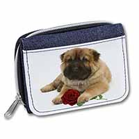 Shar Pei Dog with Red Rose Unisex Denim Purse Wallet