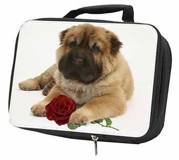 Shar Pei Dog with Red Rose Black Insulated School Lunch Box/Picnic Bag
