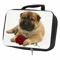 Shar Pei Dog with Red Rose Black Insulated School Lunch Box/Picnic Bag