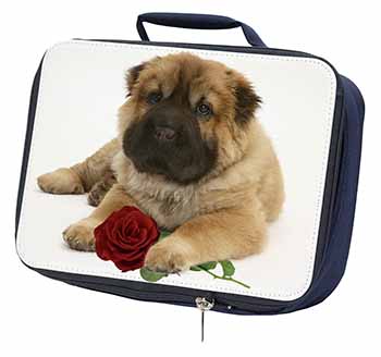 Shar Pei Dog with Red Rose Navy Insulated School Lunch Box/Picnic Bag
