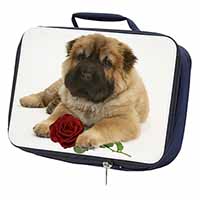 Shar Pei Dog with Red Rose Navy Insulated School Lunch Box/Picnic Bag