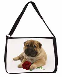 Shar Pei Dog with Red Rose Large Black Laptop Shoulder Bag School/College