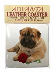 Shar Pei Dog with Red Rose Single Leather Photo Coaster