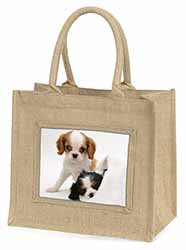 Cavalier King Charles Spaniels Natural/Beige Jute Large Shopping Bag