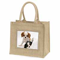 Cavalier King Charles Spaniels Natural/Beige Jute Large Shopping Bag