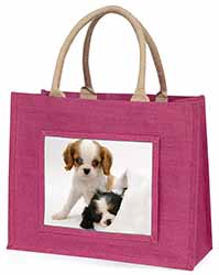 Cavalier King Charles Spaniels Large Pink Jute Shopping Bag