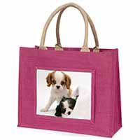 Cavalier King Charles Spaniels Large Pink Jute Shopping Bag