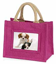 Cavalier King Charles Spaniels Little Girls Small Pink Jute Shopping Bag